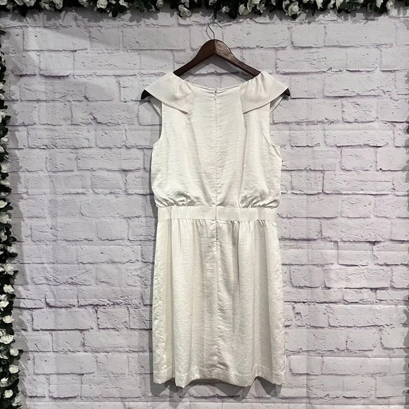 LOFT Size 6 Ivory Jewel Collar Embellishment Neck Flutter Sleeve Party Dress - Picture 3 of 13